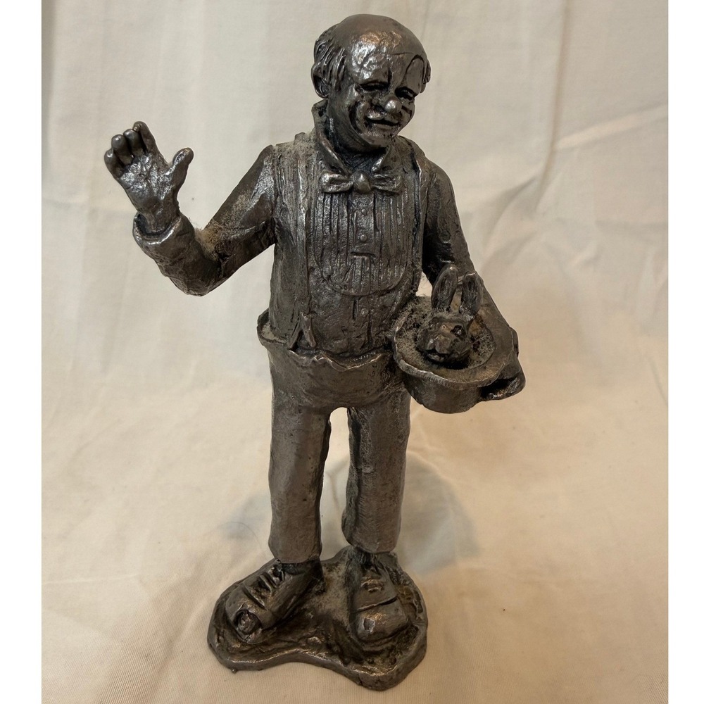 Michael Ricker Pewter Clown with Rabbit in Hat Figurine Vintage Signed Art